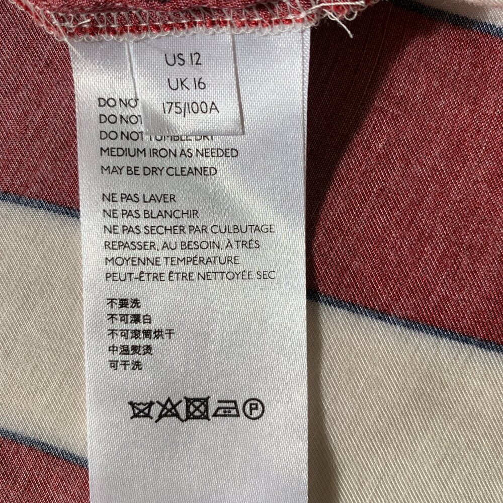 Maeve Maria Anthropologie Striped Red White Women's Top Sz 12 Balloon Sleeves - Picture 9 of 12